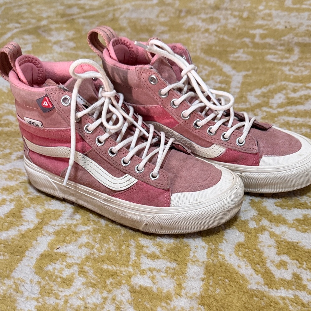Vans Women's Pink and White High-Top Sneakers